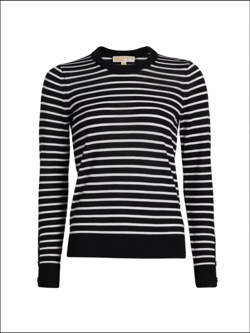 Michael Kors Black and White Striped Crewneck Sweater